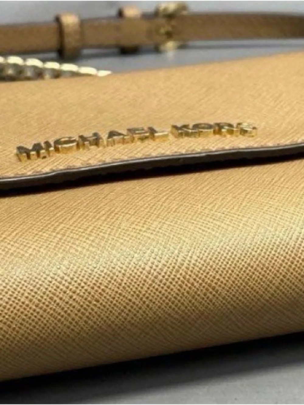 Michael Kors Neutral Saffiano Leather Crossbody with Gold Logo